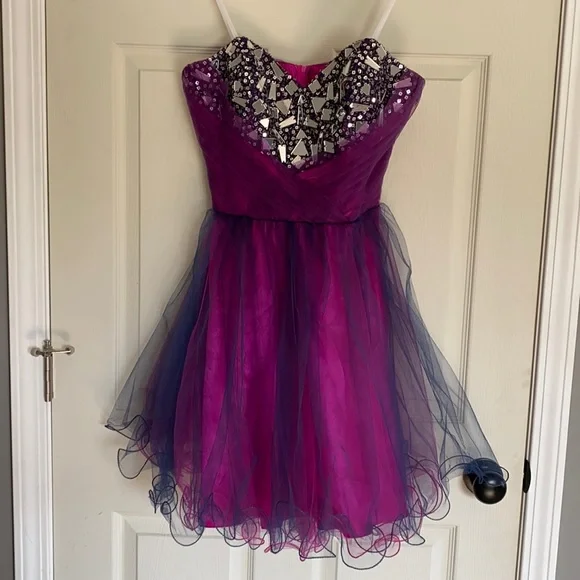 Deb | Dresses | Purple And Navy Homecoming Dress Sparkly Mirrors Strapless  Formal Size 112